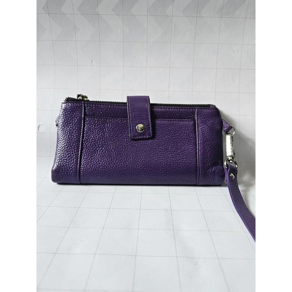 Purple Faux Leather Wristlet Wallet Snap & Zip Closure Card Slots ID Window